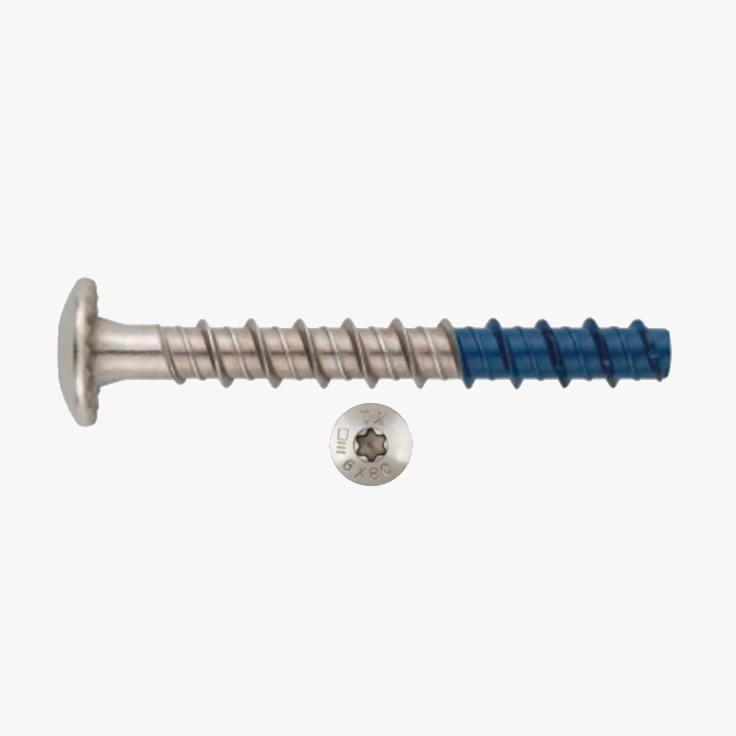 Betonschroef met blauwe punt en kopdetail